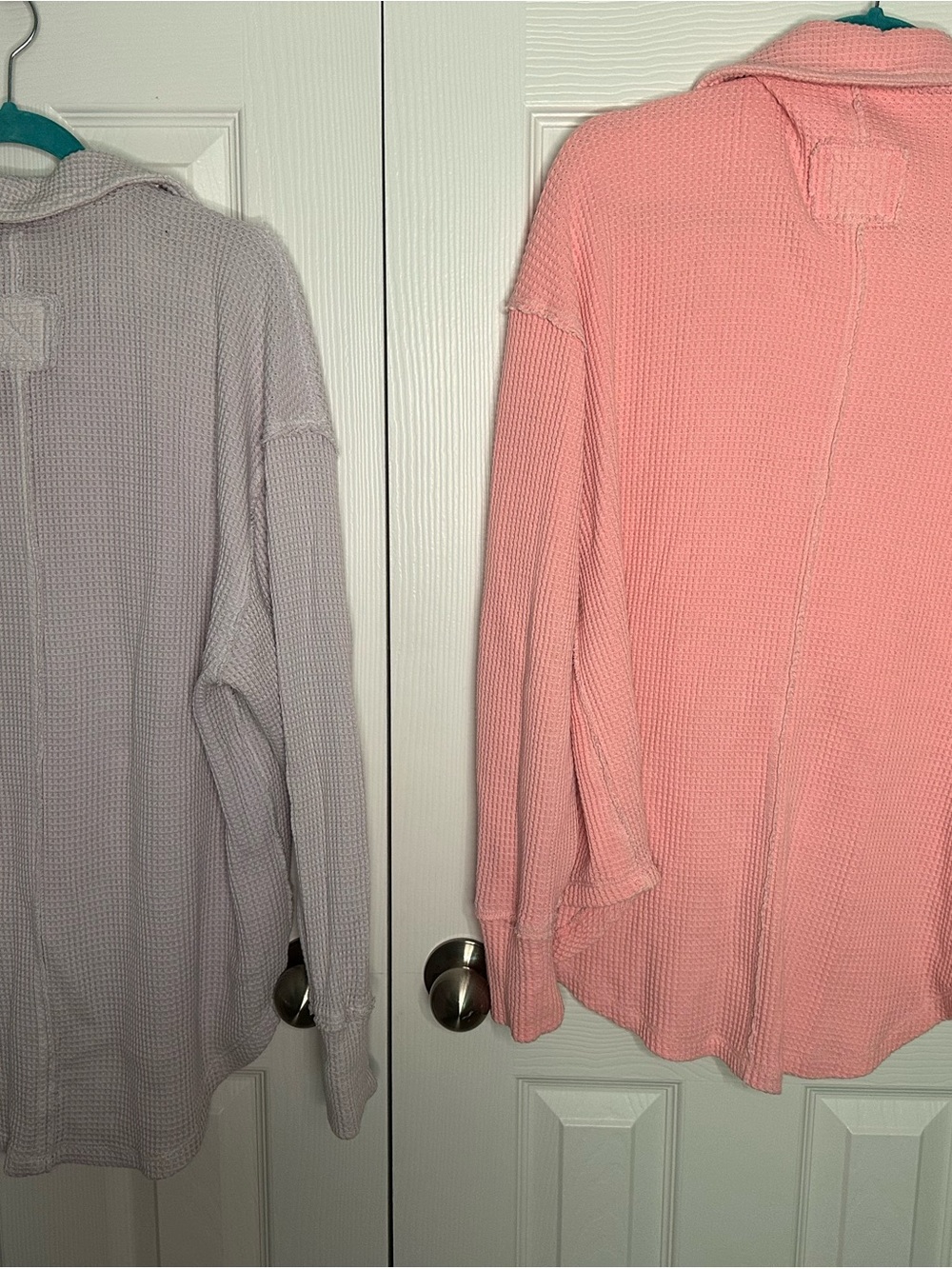 aerie waffle knit long sleeve top in lavender and coral - Picture 5 of 5
